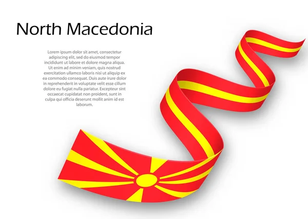 Ondeando Cinta Estandarte Con Bandera Macedonia Del Norte Plantilla Para — Archivo Imágenes Vectoriales