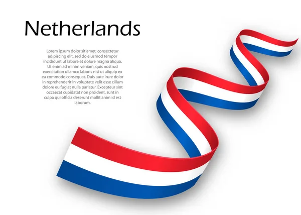 Cinta Ondeante Pancarta Con Bandera Holanda Plantilla Para Diseño Póster — Vector de stock