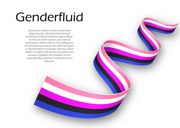 리본이나 깃발을 흔들며 Genderfluid Pride Flag Vector Illustration — 스톡 벡터