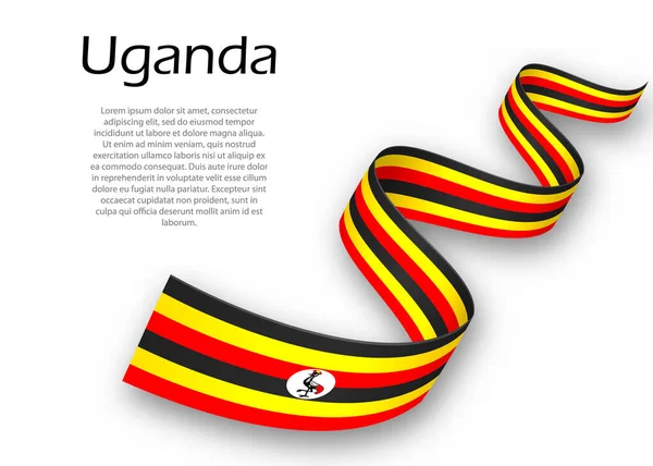 Fita Ondulante Bandeira Com Bandeira Uganda Modelo Para Projeto Cartaz — Vetor de Stock