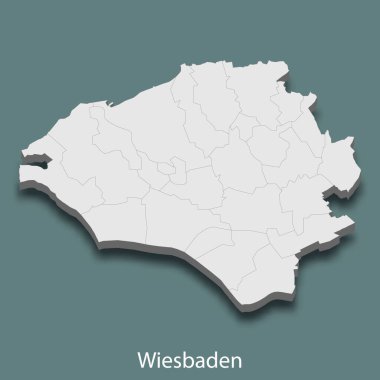 Wiesbaden 3d izometrik haritası, Almanya 'da bir şehirdir.