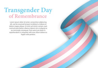 Transseksüel gurur bayrağı taşıyan bir kurdele ya da bayrak sallama, transseksüel gün poster tasarımı şablonu