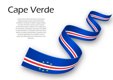 Cape Verde bayrağıyla kurdele ya da bayrak sallıyor. Bağımsızlık Günü poster tasarımı için şablon
