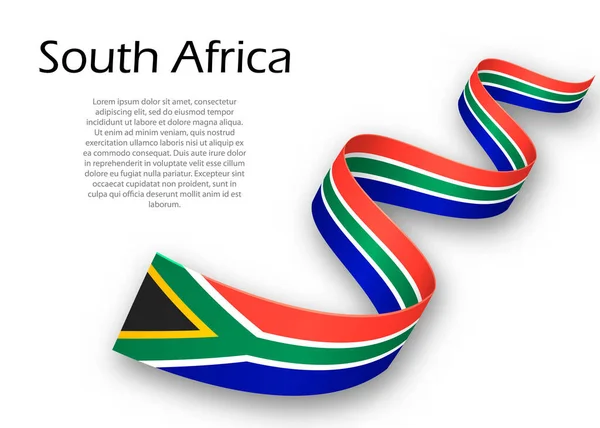 Ondeando Cinta Estandarte Con Bandera Sudáfrica Plantilla Para Diseño Póster — Vector de stock