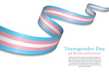 Transseksüel gurur bayrağı taşıyan bir kurdele ya da bayrak sallama, transseksüel gün poster tasarımı şablonu