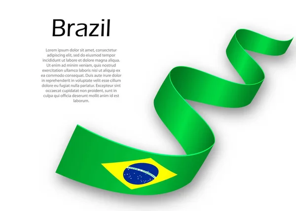 Κυματιστή Κορδέλα Πανό Σημαία Βραζιλίας Πρότυπο Σχεδιασμού Αφίσας Ημέρας Ανεξαρτησίας — Διανυσματικό Αρχείο