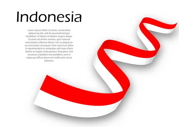リボンや旗をインドネシアの国旗で振ってください 独立記念日ポスターデザインのテンプレート — ストックベクタ