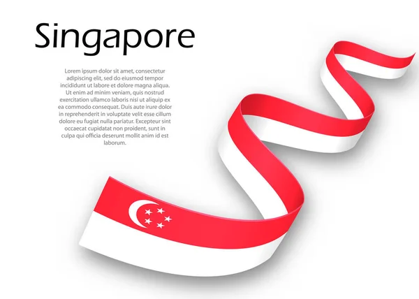 Ondeando Cinta Estandarte Con Bandera Singapur Plantilla Para Diseño Póster — Vector de stock