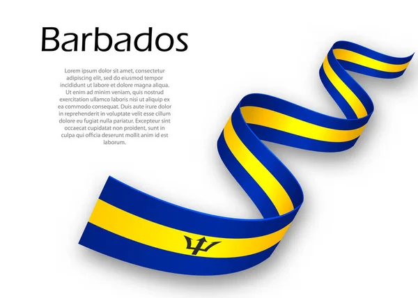 带着巴巴多斯国旗的飘扬的带子或旗帜 独立日海报设计模板 — 图库矢量图片