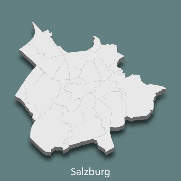 ザルツブルクの3Dアイソメトリックマップは オーストリア ベクトルイラストの都市です — ストックベクタ