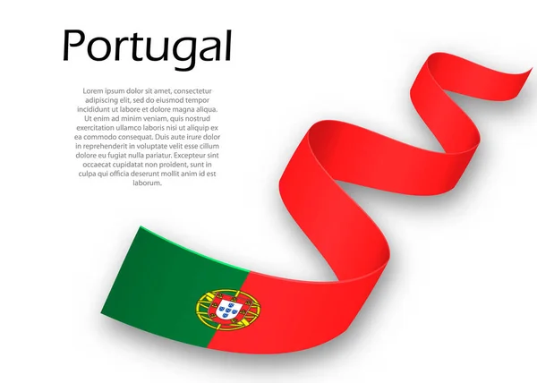 リボンや旗をポルトガルの旗で振ってください 独立記念日ポスターデザインのテンプレート — ストックベクタ