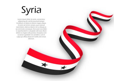Suriye bayrağıyla kurdele ya da bayrak sallıyor. Bağımsızlık Günü poster tasarımı için şablon