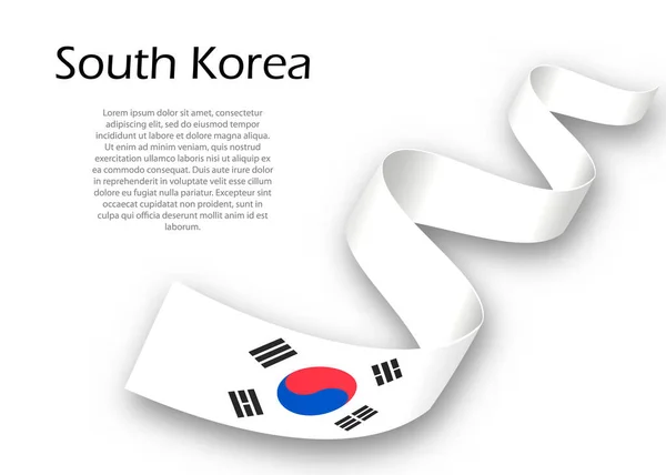 Zwaaiend Lint Spandoek Met Vlag Van Zuid Korea Model Voor — Stockvector