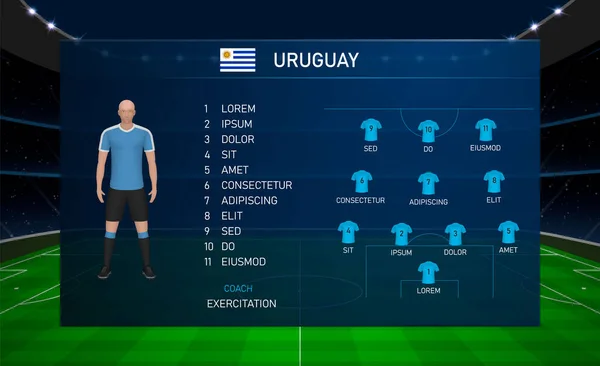 Voetbal Scorebord Uitzending Grafische Template Met Team Voetbal Team Uruguay — Stockvector