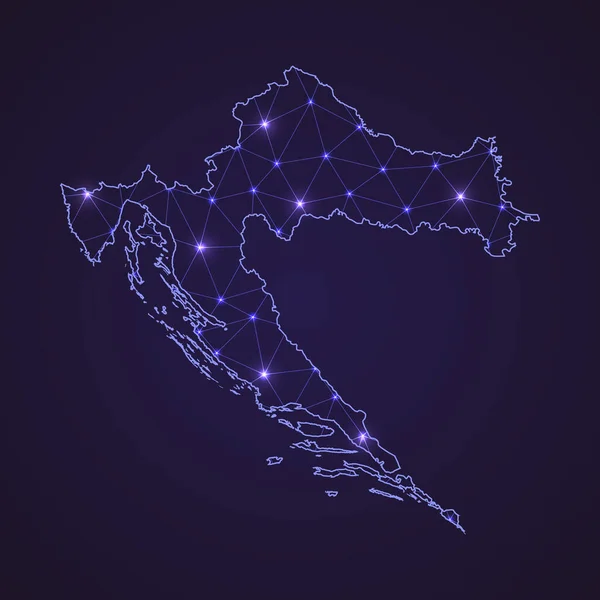 Carte Réseau Numérique Croatie Ligne Connexion Abstraite Point Sur Fond — Image vectorielle