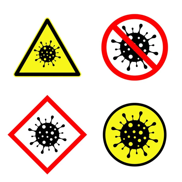 コロナウイルスの注意記号のセット 検疫ベクトル記号 — ストックベクタ