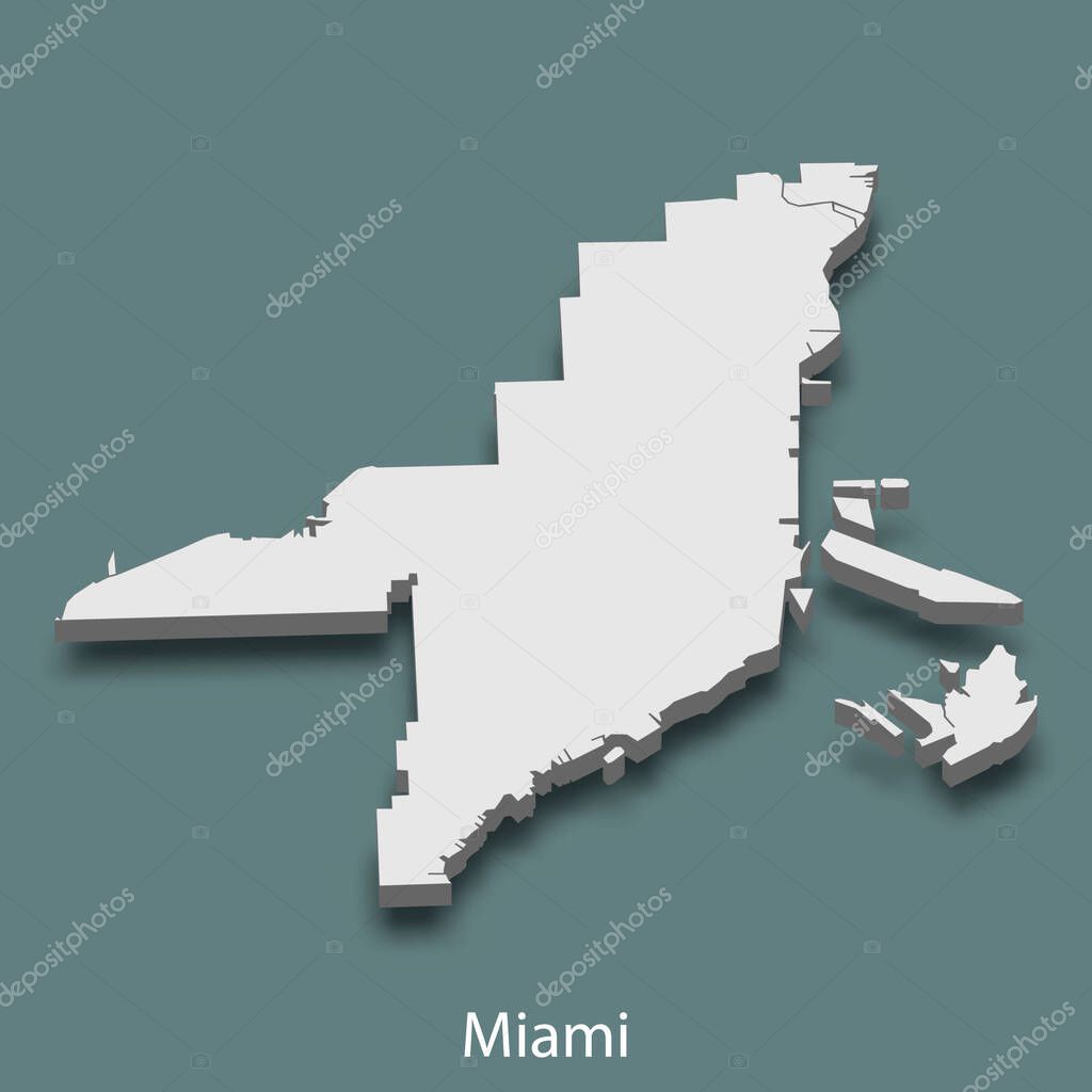 3d isometric map of Miami is a city of United States, vector illustration