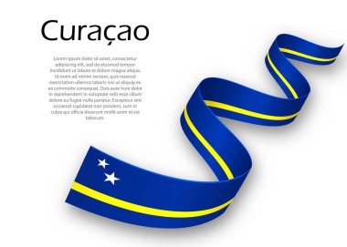 Curacao bayrağıyla kurdele ya da bayrak sallamak. Bağımsızlık Günü poster tasarımı için şablon