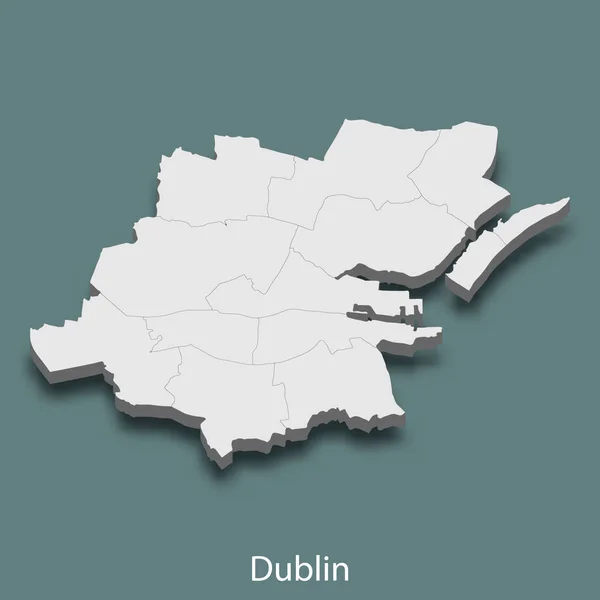 Izometrikus Térkép Dublin Egy Város Írország Vektor Illusztráció — Stock Vector