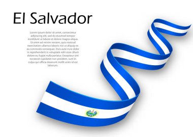 El Salvador bayrağıyla kurdele ya da bayrak sallıyor. Bağımsızlık Günü poster tasarımı için şablon