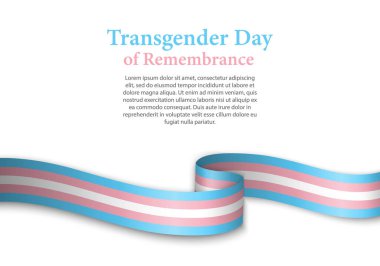Transseksüel gurur bayrağı taşıyan bir kurdele ya da bayrak sallama, transseksüel gün poster tasarımı şablonu