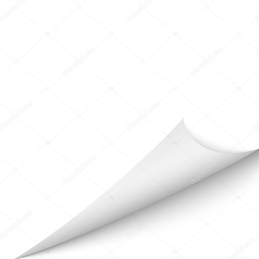 Curled corner of paper page with shadow. Vector illustration