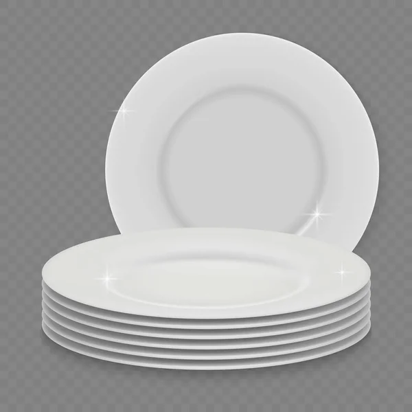 Plato Limpio Blanco Realista Aislado Sobre Fondo Transparente — Vector de stock