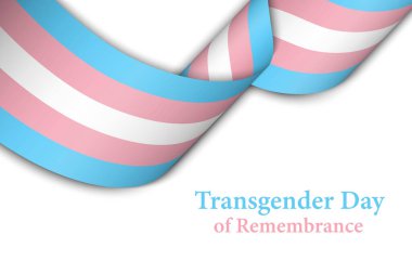 Transseksüel gurur bayrağı taşıyan bir kurdele ya da bayrak sallama, transseksüel gün poster tasarımı şablonu