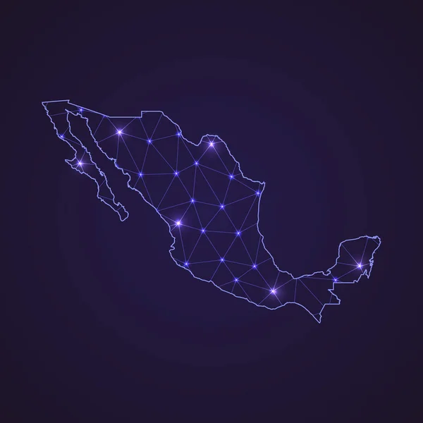 Digitale Netwerkkaart Van Mexico Abstract Verbind Lijn Stip Donkere Achtergrond — Stockvector