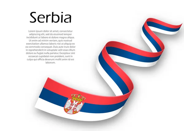 Acenando Fita Bandeira Com Bandeira Sérvia Modelo Para Projeto Cartaz —  Vetores de Stock