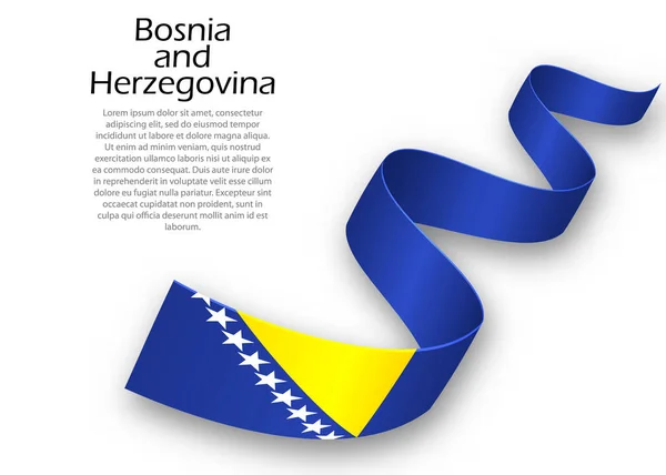 ボスニア ヘルツェゴビナの国旗とリボンや旗を振る 独立記念日ポスターデザインのテンプレート — ストックベクタ
