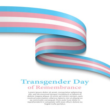 Transseksüel gurur bayrağı taşıyan bir kurdele ya da bayrak sallama, transseksüel gün poster tasarımı şablonu