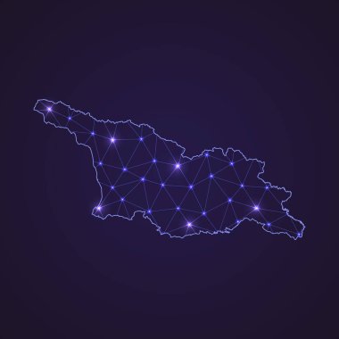 Gürcistan 'ın dijital ağ haritası. Soyut bağlantı çizgisi ve koyu arkaplanda nokta