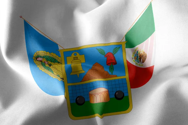 Illustration Flagga Hidalgo Region Mexiko Vinka Vind Flagga Textil Bakgrund — Stockfoto