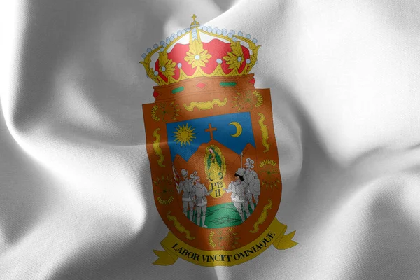 Zacatecas的3D插图旗帜是墨西哥的一个地区 飘扬在风旗纺织品的背景上 — 图库照片