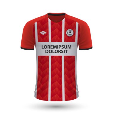 Gerçekçi futbol tişörtü PSV Eindhoven 2022, futbol takımı için forma şablonu. Vektör illüstrasyonu 