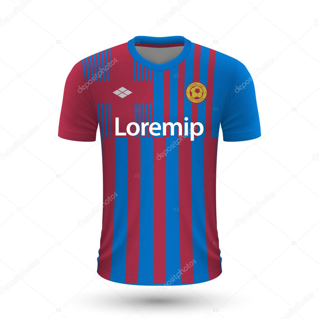 Realistic soccer shirt Barcelona 2022, jersey template for football kit. Vector illustration 