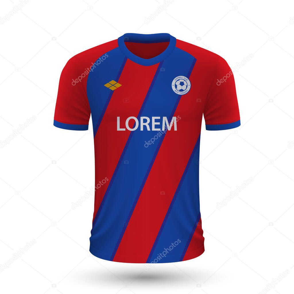 Realistic soccer shirt Crystal Palace 2022, jersey template for football kit. Vector illustration 