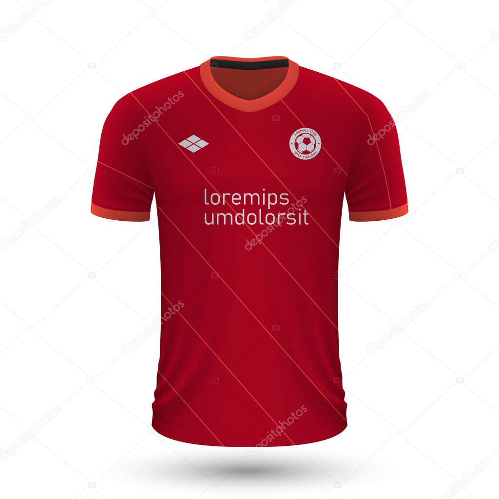 Realistic soccer shirt Liverpool 2022, jersey template for football kit. Vector illustration 