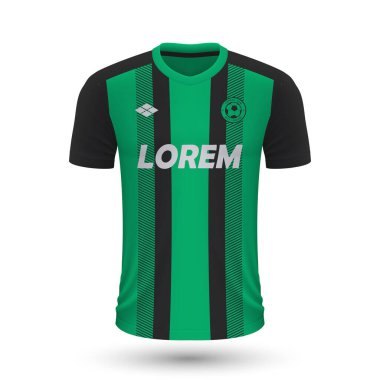 Gerçekçi futbol tişörtü Sassuolo 2022, futbol takımı için forma şablonu. Vektör illüstrasyonu 