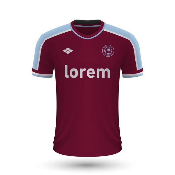 Реалистичная футбольная рубашка West Ham 2022, шаблон джерси для Fooba — стоковый вектор