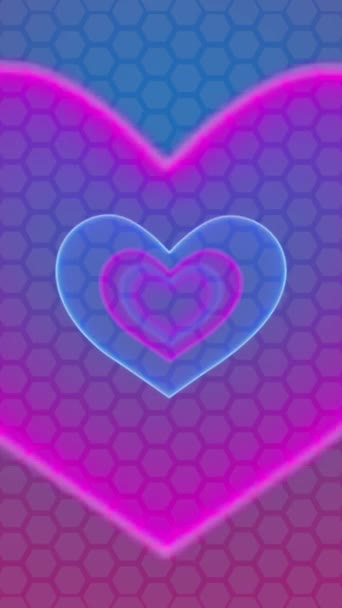Corazón aparecen con color azul y rosa sobre un fondo colorido. Resumen Diseño de movimiento de tarjeta de felicitación del Día de San Valentín. Animación vertical en bucle de vídeo. Ideal para los medios sociales beso post — Vídeos de Stock