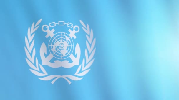 Bandera de la Organización Marítima Internacional. La bandera de la OMI ondeando en el viento. Bandera internacional de la OMI — Vídeos de Stock