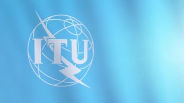 Uluslararası Telekomünikasyon Birliği 'nin bayrağı sallanıyor. ITU 'nun uluslararası bayrağı