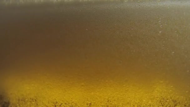 Bier fließt und spritzt in Zeitlupe. Frische und Schaum. Bier ins Glas gießen Makro-Video. Kaltes Light-Bier im Glas mit Wassertropfen — Stockvideo
