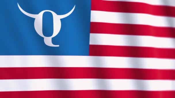 Q Anon konspirationsteori. Mystisk Q bokstav på USA flagga på bakgrunden. Symbol Q Shaman — Stockvideo