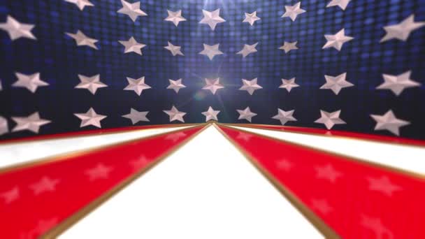 Amerikan Paternleri 'nin kırmızı panoda Amerikan bayrak yıldızları ve siyah arka planda çizgilerle daireler çizerek dönen 5' li paternlerin animasyonu. Dijital olarak üretilen Amerikan bayrağı vatanseverliği kavramı — Stok video