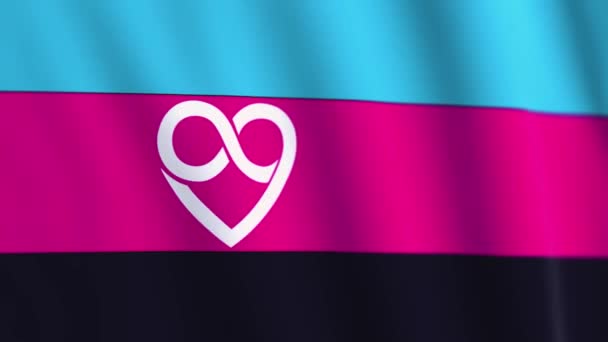3d Polyamory Pride Symbol vlnění vlajky Izolované. New Polyamorous Flag Rainbow Waving. Polyamorous flag HF. Mnohogenderová práva Duhová vlajka LGBT — Stock video