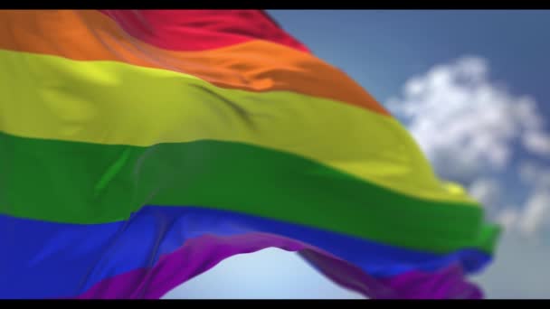 动画自豪彩虹旗同性恋。彩虹同性恋lgbtq旗帜视频在风中飘扬。彩虹彩旗圈 — 图库视频影像