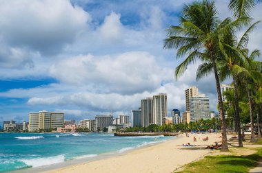 Waikiki beach panorama view clipart